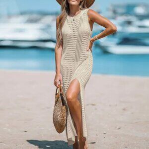 Cupshe Sleeveless Perforated Maxi Cover-Up - Beige | NEW WITH TAG | Size XS